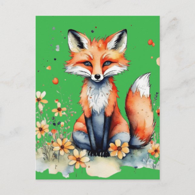 Cute floral fox postcard (Front)