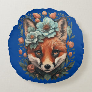 Cute floral fox round cushion