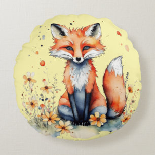 Cute floral fox round cushion