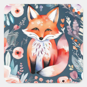Cute floral fox  square sticker