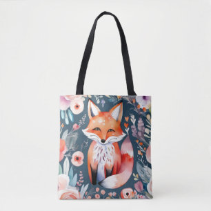 Cute floral fox tote bag