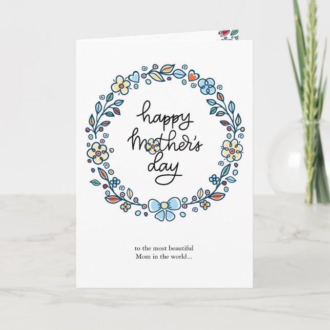 Cute Floral Frame Happy Mother's Day Greeting Holiday Card (Front)