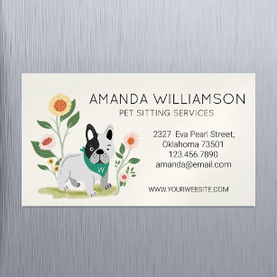 Cute Floral French Bulldog Pet Care Services Magnetic Business Card