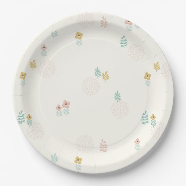 Cute Floral Garden Cartoon 1st Birthday Party  Paper Plate (Front)