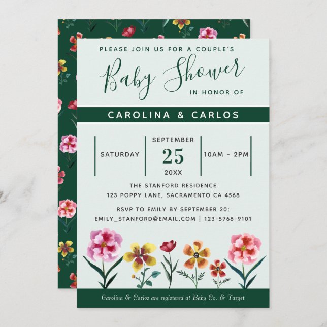 Cute Floral Gender Neutral Couples Baby Shower  Invitation (Front/Back)