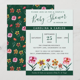 Cute Floral Gender Neutral Couples Baby Shower  Invitation