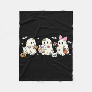 Cute Floral Ghost Drinking Coffee Halloween Ghost Fleece Blanket