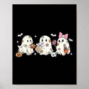 Cute Floral Ghost Drinking Coffee Halloween Ghost Poster