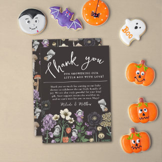 Cute Floral Ghost Halloween Baby Shower Thank You Card