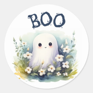 Cute Floral Ghost Halloween Classic Round Sticker