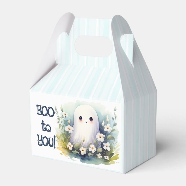 Cute Floral Ghost Halloween Favour Box (Front Side)