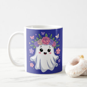 Cute Floral Ghost Kawaii Halloween Ghost Coffee Mug