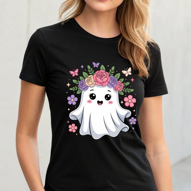 Cute Floral Ghost Kawaii Halloween Ghost T-Shirt (Creator Uploaded)