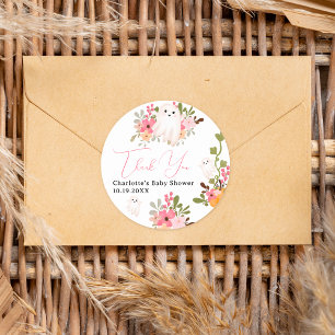 Cute floral ghost pumpkin little boo baby shower classic round sticker