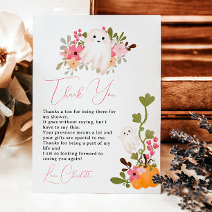 Cute floral ghost pumpkin little boo baby shower thank you card