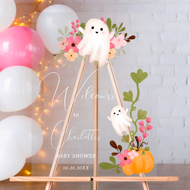 Cute floral ghost pumpkin welcome baby shower acrylic sign (Cute floral ghost pumpkin welcome baby shower acrylic sign)