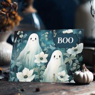 Cute Floral Ghosts Halloween Holiday Card