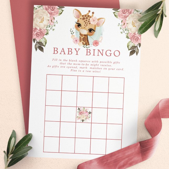 Cute Floral Giraffe Baby Shower Bingo Game Invitation (Creator Uploaded)