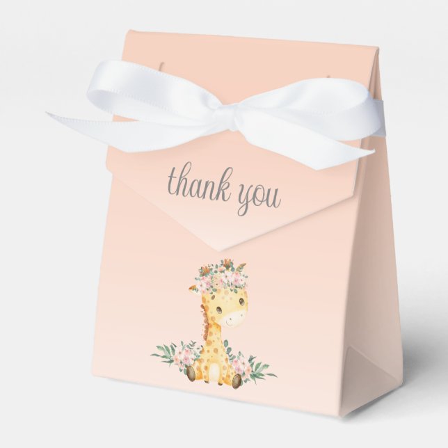 Cute Floral Giraffe Girl Baby Shower Thank You Favour Box (Front Side)