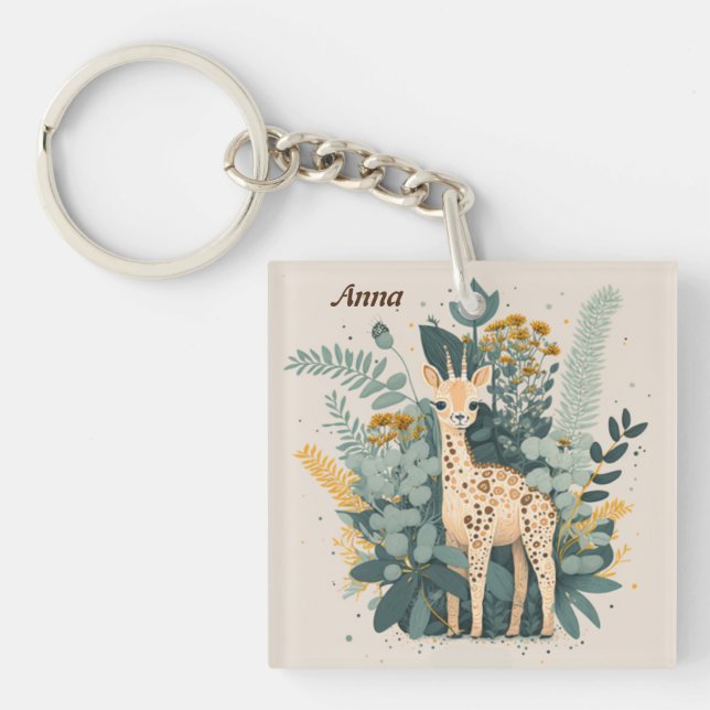 Cute floral giraffe   key ring (Front)