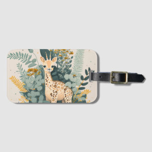 Cute floral giraffe luggage tag