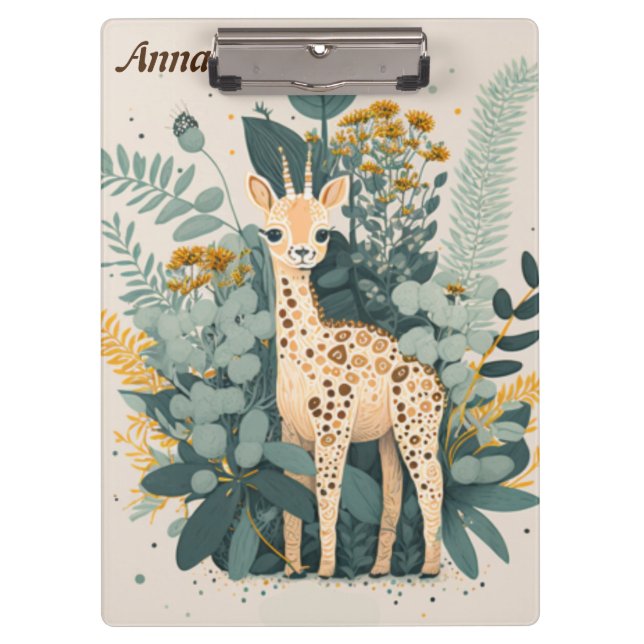 Cute floral giraffe notebook clipboard (Front)