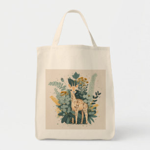 Cute floral giraffe tote bag