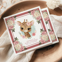 Cute Floral Giraffe Watercolor Girl Baby Shower