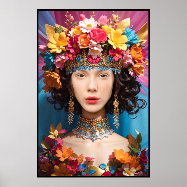 Cute floral girl and woman face in hole photo poster (Front)