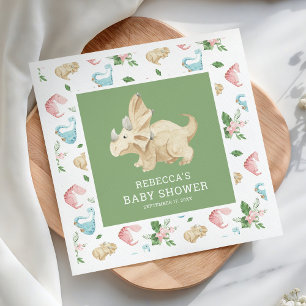 Cute Floral Girl Dinosaur Baby Shower Napkin