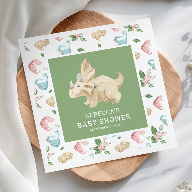 Cute Floral Girl Dinosaur Baby Shower Napkin (Creator Uploaded)