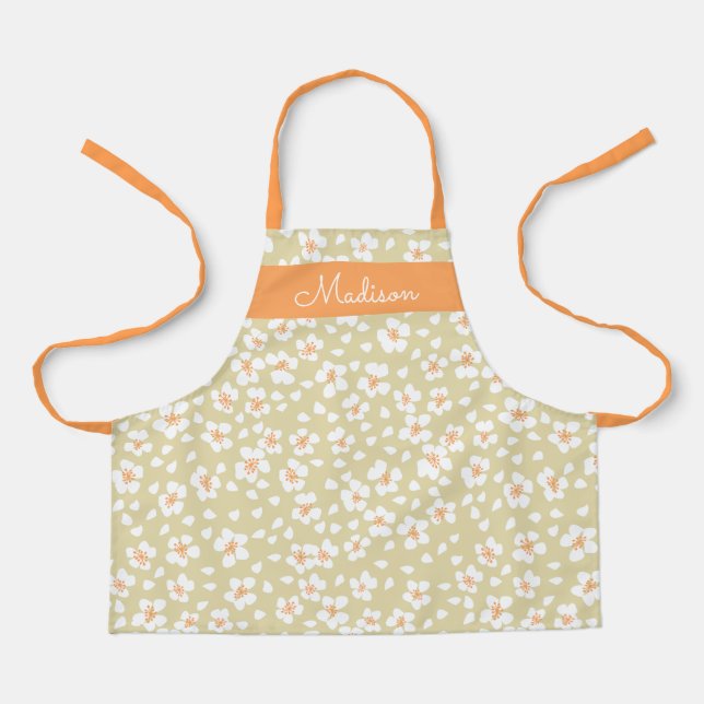 Cute Floral Girls Name Personalised Kids Apron (Front)