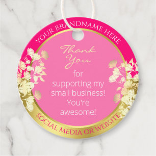 Cute Floral Girly Pink with Gold Effect Thank You Favour Tags