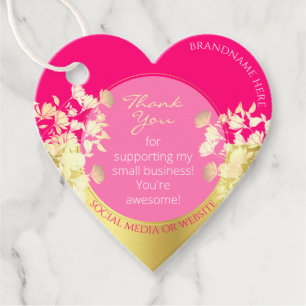 Cute Floral Girly Pink with Gold Effect Thank You Favour Tags
