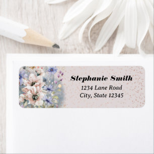 Cute Floral Glitter Personalised Return Address Label