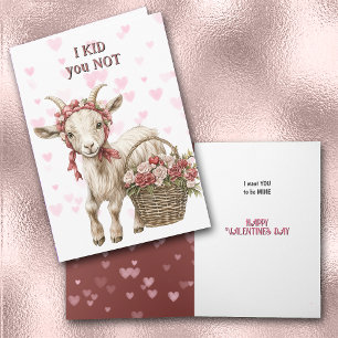 Cute Floral Goat Kid Valentine Holiday Card