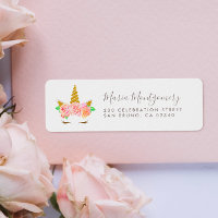 Cute Floral Gold Glitter Unicorn & Script Name