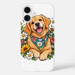 Cute Floral Golden Retriever Digital Design with S iPhone 16 Case