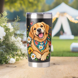 Cute Floral Golden Retriever Digital Design with S Insulated Tumbler