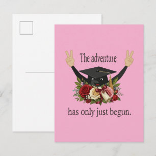 Cute Floral Graduation Cap The Adventure Begins Invitation Postcard