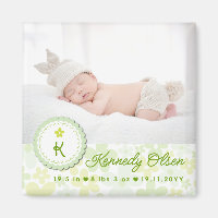 Cute Floral Green Daisies Birth Announcement Photo