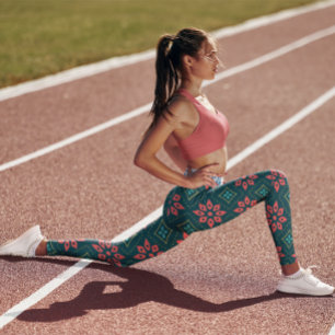Cute floral Gym Yoga  Women Workout Green Leggings