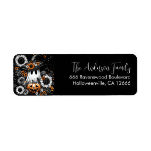 Cute Floral Halloween Ghost Return Address  Label