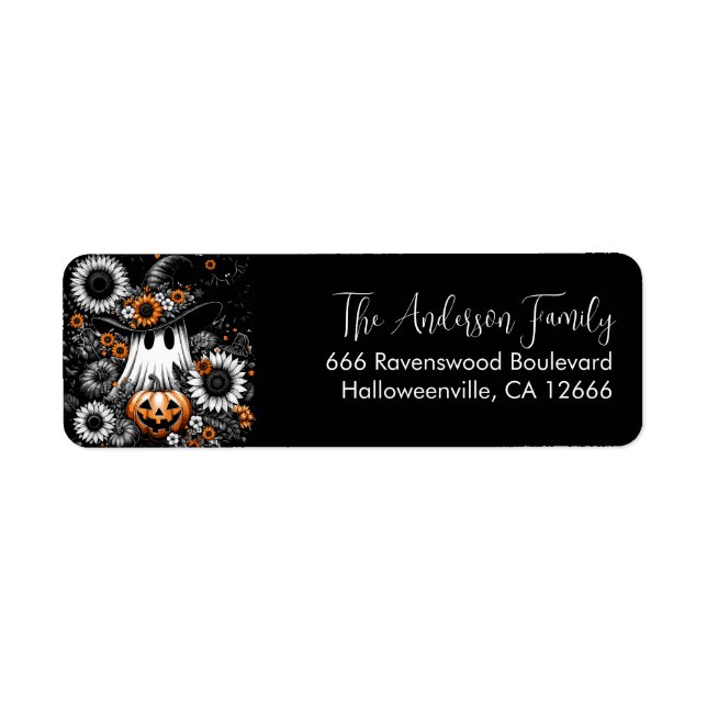 Cute Floral Halloween Ghost Return Address  Label (Front)
