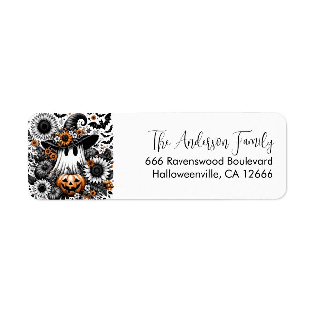 Cute Floral Halloween Ghost Return Address  Label (Front)