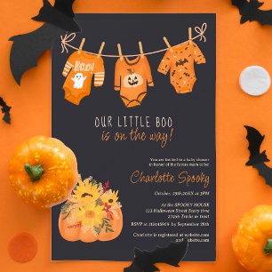 Cute floral Halloween little boo baby shower Invitation