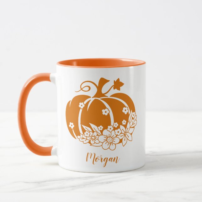 Cute Floral Halloween Or Thanksgiving Pumpkin Mug (Left)