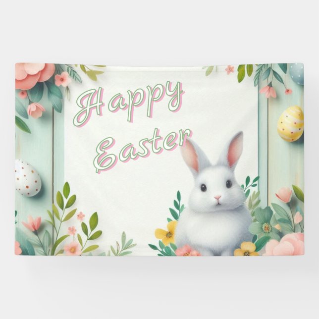 Cute, floral happy Easter bunny Banner (Horizontal)