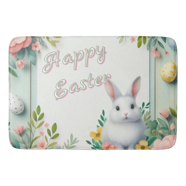 Cute, floral happy Easter bunny Bath Mat (Front)
