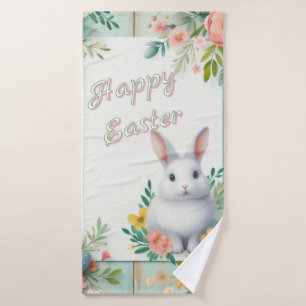 Cute, floral happy Easter bunny Bath Towel